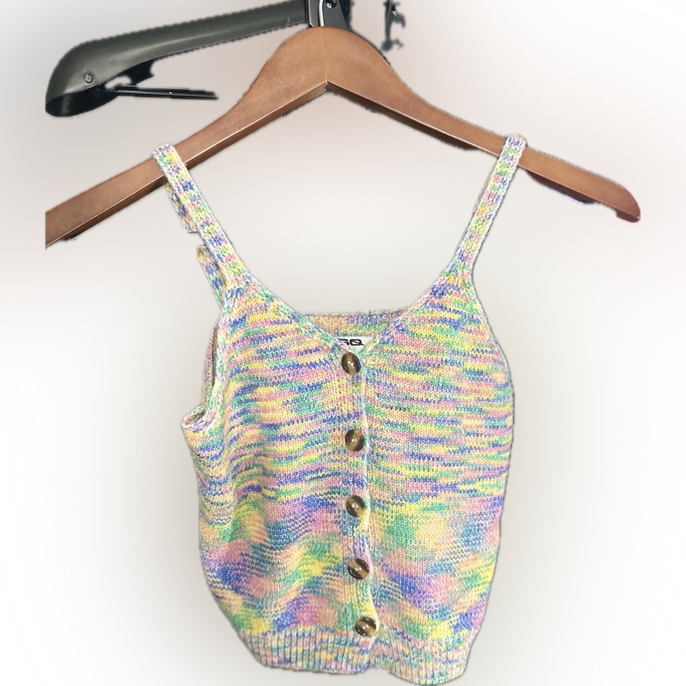 RSQ Y2K Knit Sweater Tank | Button Front Pastel Rainbow | Size Medium